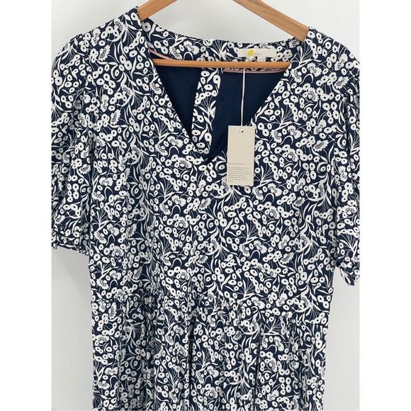 Boden Dress Women Size 14 Back Cutout Floral Mini Dress V Neck Short Sleeve Blue - Picture 2 of 13